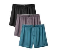 DAVID ARCHY Stretch Satin Boxers for Men Silk Feeling Boxer Shorts Breathable Loose Men's Underwear for Sleep (UK, Alpha, L, Regular, Regular, 3, Dragonfly+Stretch Limo+Huckleberry)