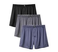 DAVID ARCHY Stretch Satin Boxers for Men Silk Feeling Boxer Shorts Breathable Loose Men's Underwear for Sleep (UK, Alpha, XL, Regular, Regular, 3, Blue Indigo+Stretch Limo+Forged Iron)