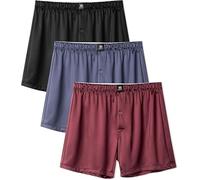 DAVID ARCHY Stretch Satin Boxers for Men Silk Feeling Boxer Shorts Breathable Loose Men's Underwear for Sleep (UK, Alpha, XL, Regular, Regular, 3, Stretch Limo+Blue Indigo+Burgundy)