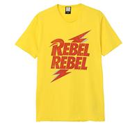 David Bowie - Amplified Lightning Bolt Crew Neck T-Shirt Short Sleeve Carbon Brushed Yellow Raven XL