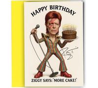 David Bowie Autograph Birthday Card - Inspired Reproduction Ziggy Stardust Caricature with Printed Autographed | Signed Glam Rock Memorabilia, Funny Present for Bowie Fans No1955