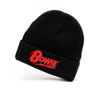 David Bowie Beanie Hat Mens - Embroidered Logo Ribbed Knit Winter Hat Black | Vanilla Underground, Turn Up Cuff, Red Lettering, Christmas, Birthday Gifts for Him, Secret Santa, Stocking Filler