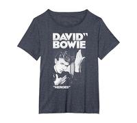 David Bowie - Bold Heroes T-Shirt, Women's Plus, Heather Blue, 1X