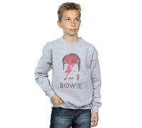 David Bowie Boy's Aladdin Sane Distressed Sweatshirt in Grey | Size: 7-8 Years David Bowie Grey 7-8 Years