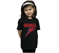 David Bowie Girl's Distressed Rebel Cotton T-Shirt in Black | Size: 7-8 Years David Bowie Black 7-8 Years