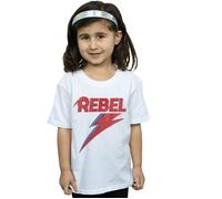 David Bowie Girl's Distressed Rebel Cotton T-Shirt in White | Size: 7-8 Years David Bowie White 7-8 Years