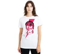 David Bowie Men's Sticker & Shirt, Aladdin Sane T-Shirt, White, Bowie101-Stk18 in White | Size: 2XL David Bowie White 2XL