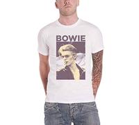 David Bowie T Shirt Vintage Retro Smoking Pose Logo Official Mens White L
