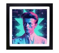 David Bowie Vaporwave Framed Print | 18x18 Inch Black Framed Wall Art | Ready to Hang | Modern Nature Picture | Living Room Bedroom Lounge Office