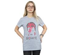 David Bowie Women's Aladdin Sane Distressed Boyfriend Fit T-Shirt Sport Grey Medium
