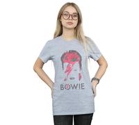 David Bowie Women's Aladdin Sane Distressed Boyfriend Fit T-Shirt Sport Grey Medium