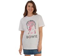 David Bowie Women's Aladdin Sane Leopard Boyfriend T-Shirt in White | Size: Large David Bowie White L