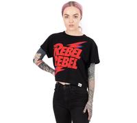 David Bowie Women's Cropped Short Sleeved T-Shirt | Black | Official Merch in Pink | Size: Large David Bowie Pink L