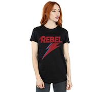 David Bowie Women's Distressed Rebel Boyfriend Fit T-Shirt Black Large