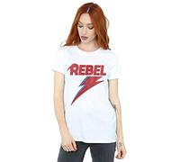 David Bowie Women's Distressed Rebel Boyfriend Fit T-Shirt White Large