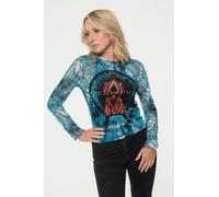 David Bowie Women's Live & Well Long Sleeve Mesh Crop Top in Blue | Size: Medium David Bowie Blue M