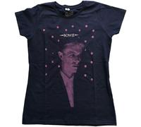 David Bowie Women's Polka Dot Cotton T-Shirt in Navy | Size: Large David Bowie Navy L