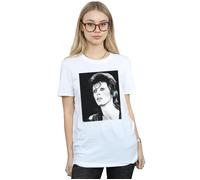 David Bowie Women's Ziggy Looking Cotton Boyfriend T-Shirt in White | Size: XL David Bowie White XL