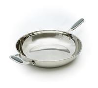David Burke Stature 12" Stainless Steel Everyday Pan with Vented Steam Lid - Thick Solid Steel Side Handles - Brushed Gray
