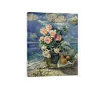 David Burliuk Picture Print on Canvas. Famous Painting. Flowers by Sea. Modern Wall Art for Living Room Decor. Reproductions 65x50cm Inner Framed
