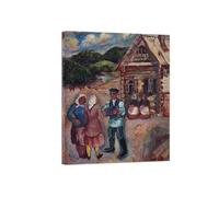 David Burliuk Picture Print on Canvas. Famous Painting. Peasants by Cabin. Modern Wall Art for Living Room Decor. Reproductions 50x40cm Inner Framed
