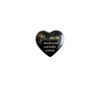 David Fischhoff Black & Gold Lily Heart Stone - Name Choice - Funeral Grave Memorial Ornament- Grave Decoration - Graveside Ornaments - (Black & Gold - Lily, Mum)