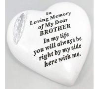 David Fischhoff Brother White and Silver Feather Heart Stone.ornament Grave Plaque, Waterproof and Weather Resistant