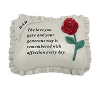 David Fischhoff Dad Red Rose Memorial Pillow, Poly Resin, Cream, 19 x 10 x 14.5 cm