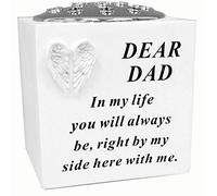 David Fischhoff Dad White Angel Wings Rose Bowl with Silver Lid, Weatherproof - for Graveside Flower Arrangements, 14 X 15 Cm