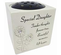 David Fischhoff Daughter Diamante Sunflower Rose Bowl with the Following Verse Grave Memorial, for Graveside Flower Arrangements