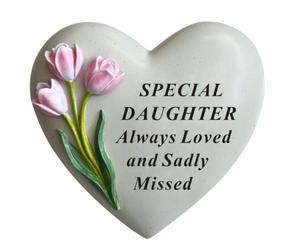 David Fischhoff Daughter Graveside Memorial Heart Plaque Pink Flowers Remembrance Ornament Stone