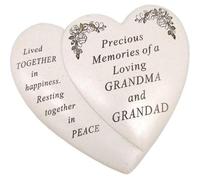 David Fischhoff Grandma & Grandad Double Heart Flower Graveside Memorial Ornament Verse Plaque, Waterproof and Weather Resistant for Indoor & Outdoor Use, 18 x 15 cm
