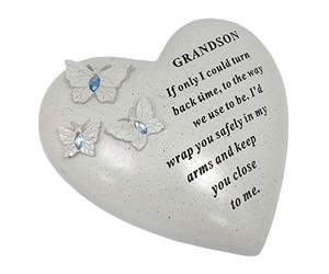 David Fischhoff Grandson Memorial Butterfly Heart with Gems, Stone, Cream, 16 x 7 x 14.5 cm