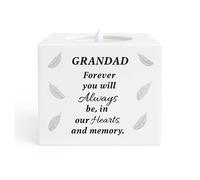 David Fischhoff Graveside Memorial Feather LED Candle Ornament Grandad in White David Fischhoff White