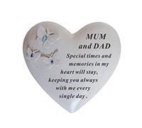 David Fischhoff Graveside Memorial Heart & Butterflies Ornament Plaque Blue Mum & Dad in Off-White David Fischhoff Off-White