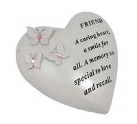 David Fischhoff Graveside Memorial Heart & Butterflies Ornament Plaque Pink- Friend in Off-White David Fischhoff Off-White