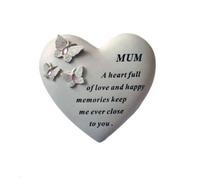 David Fischhoff Graveside Memorial Heart & Butterflies Ornament Plaque Pink Gems - Mum in Off-White David Fischhoff Off-White