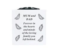 David Fischhoff Graveside Memorial White & Black Rose Bowl with Feathers - Mum and Dad