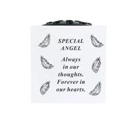 David Fischhoff Graveside Memorial White & Black Rose Bowl with Feathers - Special Angel