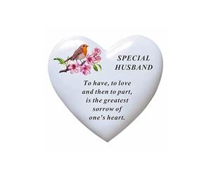 David Fischhoff Graveside Memorial White Heart with Robin & Blossom - Special Husband