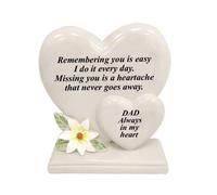 David Fischhoff Graveside Memorial White Lily Double Heart Plaque - Dad in Cream David Fischhoff Cream