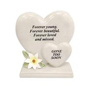 David Fischhoff Graveside Memorial White Lily Double Heart Plaque - Gone Too Soon in Cream David Fischhoff Cream