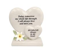 David Fischhoff Graveside Memorial White Lily Double Heart Plaque - Husband in Cream David Fischhoff Cream