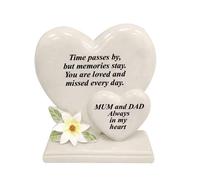 David Fischhoff Graveside Memorial White Lily Double Heart Plaque - Mum & Dad in Cream David Fischhoff Cream