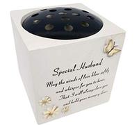 David Fischhoff Husband Butterfly & Flowers Design Verse Memorial Grave Rose Bowl, Weatherproof - for Graveside Flower Arrangements, 14 x 15 cm