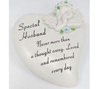 David Fischhoff Husband Cherub Heart Stone With Blue Flowers Ornament Grave Plaque, Waterproof and Weather Resistant