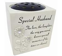 David Fischhoff Husband Diamante Sunflower Rose Bowl with the Following Verse Grave Memorial, for Graveside Flower Arrangements