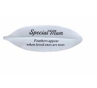 David Fischhoff Ltd MUM White Feather Memorial plaque Grave Ornament Garden Tribute Resin Ornament Gift