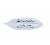 David Fischhoff Ltd SISTER White Feather Memorial plaque Grave Ornament Garden Tribute Resin Ornament Gift