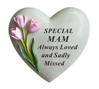 David Fischhoff Mam Graveside Memorial Heart Plaque Pink Flowers Remembrance Ornament Stone 16cm